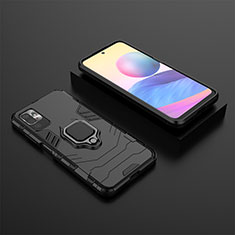 Silikon Hülle Handyhülle und Kunststoff Schutzhülle Hartschalen Tasche mit Magnetisch Fingerring Ständer KC1 für Xiaomi POCO M3 Pro 5G Schwarz