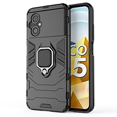 Silikon Hülle Handyhülle und Kunststoff Schutzhülle Hartschalen Tasche mit Magnetisch Fingerring Ständer KC1 für Xiaomi Poco M5 4G Schwarz