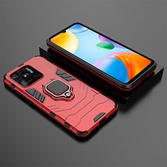 Silikon Hülle Handyhülle und Kunststoff Schutzhülle Hartschalen Tasche mit Magnetisch Fingerring Ständer KC1 für Xiaomi Redmi 10 India Rot