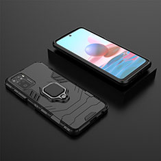 Silikon Hülle Handyhülle und Kunststoff Schutzhülle Hartschalen Tasche mit Magnetisch Fingerring Ständer KC1 für Xiaomi Redmi Note 10 4G Schwarz