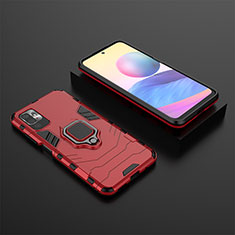 Silikon Hülle Handyhülle und Kunststoff Schutzhülle Hartschalen Tasche mit Magnetisch Fingerring Ständer KC1 für Xiaomi Redmi Note 10 5G Rot