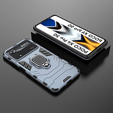 Silikon Hülle Handyhülle und Kunststoff Schutzhülle Hartschalen Tasche mit Magnetisch Fingerring Ständer KC1 für Xiaomi Redmi Note 11E Pro 5G Blau