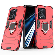 Silikon Hülle Handyhülle und Kunststoff Schutzhülle Hartschalen Tasche mit Magnetisch Fingerring Ständer KC2 für Oppo A18 Rot