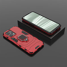 Silikon Hülle Handyhülle und Kunststoff Schutzhülle Hartschalen Tasche mit Magnetisch Fingerring Ständer KC2 für Realme 9 Pro+ Plus 5G Rot