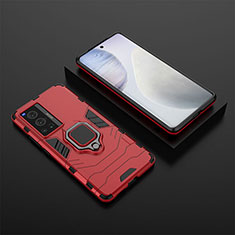 Silikon Hülle Handyhülle und Kunststoff Schutzhülle Hartschalen Tasche mit Magnetisch Fingerring Ständer KC2 für Vivo X70 Pro 5G Rot