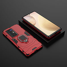Silikon Hülle Handyhülle und Kunststoff Schutzhülle Hartschalen Tasche mit Magnetisch Fingerring Ständer KC2 für Vivo X70 Pro+ Plus 5G Rot