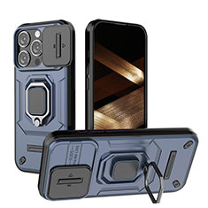 Silikon Hülle Handyhülle und Kunststoff Schutzhülle Hartschalen Tasche mit Magnetisch Fingerring Ständer KC3 für Apple iPhone 13 Pro Blau