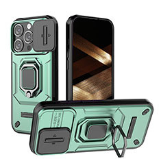 Silikon Hülle Handyhülle und Kunststoff Schutzhülle Hartschalen Tasche mit Magnetisch Fingerring Ständer KC3 für Apple iPhone 13 Pro Grün