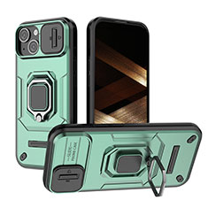 Silikon Hülle Handyhülle und Kunststoff Schutzhülle Hartschalen Tasche mit Magnetisch Fingerring Ständer KC3 für Apple iPhone 14 Plus Grün