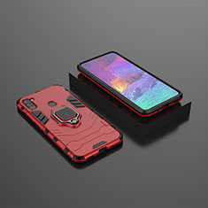 Silikon Hülle Handyhülle und Kunststoff Schutzhülle Hartschalen Tasche mit Magnetisch Fingerring Ständer KC3 für Samsung Galaxy A11 Rot