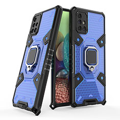 Silikon Hülle Handyhülle und Kunststoff Schutzhülle Hartschalen Tasche mit Magnetisch Fingerring Ständer KC3 für Samsung Galaxy A71 5G Blau