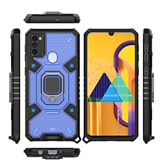Silikon Hülle Handyhülle und Kunststoff Schutzhülle Hartschalen Tasche mit Magnetisch Fingerring Ständer KC3 für Samsung Galaxy M21 Blau