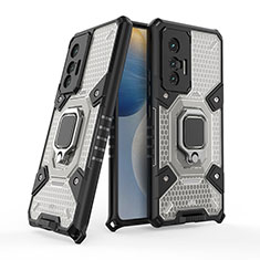 Silikon Hülle Handyhülle und Kunststoff Schutzhülle Hartschalen Tasche mit Magnetisch Fingerring Ständer KC3 für Vivo X70 5G Schwarz