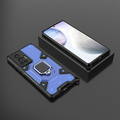 Silikon Hülle Handyhülle und Kunststoff Schutzhülle Hartschalen Tasche mit Magnetisch Fingerring Ständer KC3 für Vivo X70 Pro 5G Blau