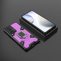 Silikon Hülle Handyhülle und Kunststoff Schutzhülle Hartschalen Tasche mit Magnetisch Fingerring Ständer KC3 für Vivo X70 Pro 5G Violett