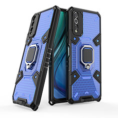 Silikon Hülle Handyhülle und Kunststoff Schutzhülle Hartschalen Tasche mit Magnetisch Fingerring Ständer KC3 für Vivo Y11s Blau