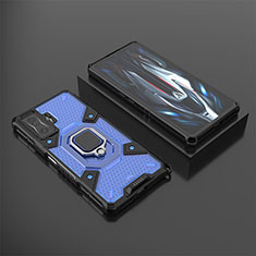 Silikon Hülle Handyhülle und Kunststoff Schutzhülle Hartschalen Tasche mit Magnetisch Fingerring Ständer KC3 für Xiaomi Poco F4 GT 5G Blau