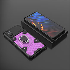 Silikon Hülle Handyhülle und Kunststoff Schutzhülle Hartschalen Tasche mit Magnetisch Fingerring Ständer KC3 für Xiaomi Poco X4 Pro 5G Violett