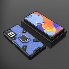 Silikon Hülle Handyhülle und Kunststoff Schutzhülle Hartschalen Tasche mit Magnetisch Fingerring Ständer KC3 für Xiaomi Redmi Note 11 Pro 4G Blau