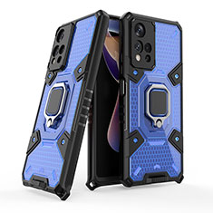Silikon Hülle Handyhülle und Kunststoff Schutzhülle Hartschalen Tasche mit Magnetisch Fingerring Ständer KC3 für Xiaomi Redmi Note 11 Pro+ Plus 5G Blau