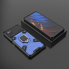 Silikon Hülle Handyhülle und Kunststoff Schutzhülle Hartschalen Tasche mit Magnetisch Fingerring Ständer KC3 für Xiaomi Redmi Note 11E Pro 5G Blau
