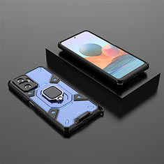 Silikon Hülle Handyhülle und Kunststoff Schutzhülle Hartschalen Tasche mit Magnetisch Fingerring Ständer KC4 für Xiaomi Redmi Note 10 Pro 4G Blau