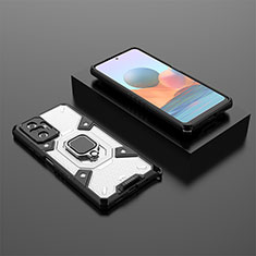 Silikon Hülle Handyhülle und Kunststoff Schutzhülle Hartschalen Tasche mit Magnetisch Fingerring Ständer KC4 für Xiaomi Redmi Note 10 Pro 4G Weiß