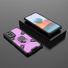 Silikon Hülle Handyhülle und Kunststoff Schutzhülle Hartschalen Tasche mit Magnetisch Fingerring Ständer KC4 für Xiaomi Redmi Note 10 Pro Max Violett