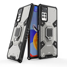Silikon Hülle Handyhülle und Kunststoff Schutzhülle Hartschalen Tasche mit Magnetisch Fingerring Ständer KC4 für Xiaomi Redmi Note 11 Pro 5G Schwarz