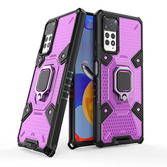 Silikon Hülle Handyhülle und Kunststoff Schutzhülle Hartschalen Tasche mit Magnetisch Fingerring Ständer KC4 für Xiaomi Redmi Note 11 Pro 5G Violett