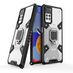 Silikon Hülle Handyhülle und Kunststoff Schutzhülle Hartschalen Tasche mit Magnetisch Fingerring Ständer KC4 für Xiaomi Redmi Note 11 Pro 5G Weiß