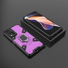 Silikon Hülle Handyhülle und Kunststoff Schutzhülle Hartschalen Tasche mit Magnetisch Fingerring Ständer KC4 für Xiaomi Redmi Note 11 Pro+ Plus 5G Violett