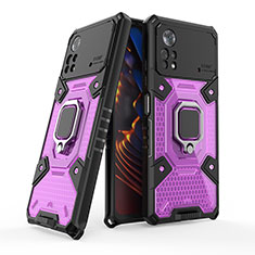 Silikon Hülle Handyhülle und Kunststoff Schutzhülle Hartschalen Tasche mit Magnetisch Fingerring Ständer KC4 für Xiaomi Redmi Note 11E Pro 5G Violett