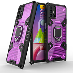 Silikon Hülle Handyhülle und Kunststoff Schutzhülle Hartschalen Tasche mit Magnetisch Fingerring Ständer KC5 für Samsung Galaxy M51 Violett