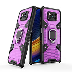 Silikon Hülle Handyhülle und Kunststoff Schutzhülle Hartschalen Tasche mit Magnetisch Fingerring Ständer KC5 für Xiaomi Poco X3 NFC Violett