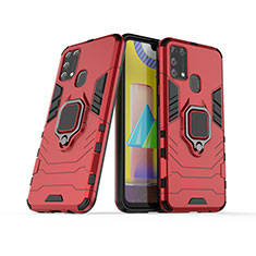 Silikon Hülle Handyhülle und Kunststoff Schutzhülle Hartschalen Tasche mit Magnetisch Fingerring Ständer KC6 für Samsung Galaxy M31 Prime Edition Rot