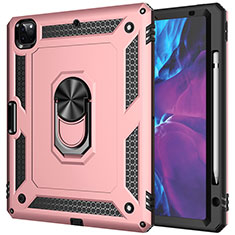 Silikon Hülle Handyhülle und Kunststoff Schutzhülle Hartschalen Tasche mit Magnetisch Fingerring Ständer MQ1 für Apple iPad Pro 12.9 (2020) Rosegold