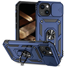 Silikon Hülle Handyhülle und Kunststoff Schutzhülle Hartschalen Tasche mit Magnetisch Fingerring Ständer MQ1 für Apple iPhone 14 Blau