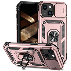 Silikon Hülle Handyhülle und Kunststoff Schutzhülle Hartschalen Tasche mit Magnetisch Fingerring Ständer MQ1 für Apple iPhone 14 Plus Rosegold