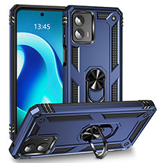 Silikon Hülle Handyhülle und Kunststoff Schutzhülle Hartschalen Tasche mit Magnetisch Fingerring Ständer MQ1 für Motorola Moto G 5G (2023) Blau