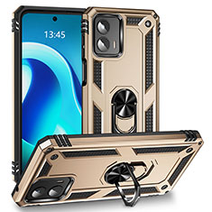 Silikon Hülle Handyhülle und Kunststoff Schutzhülle Hartschalen Tasche mit Magnetisch Fingerring Ständer MQ1 für Motorola Moto G 5G (2023) Gold