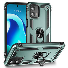 Silikon Hülle Handyhülle und Kunststoff Schutzhülle Hartschalen Tasche mit Magnetisch Fingerring Ständer MQ1 für Motorola Moto G 5G (2023) Grün