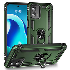 Silikon Hülle Handyhülle und Kunststoff Schutzhülle Hartschalen Tasche mit Magnetisch Fingerring Ständer MQ1 für Motorola Moto G 5G (2023) Nachtgrün