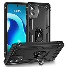 Silikon Hülle Handyhülle und Kunststoff Schutzhülle Hartschalen Tasche mit Magnetisch Fingerring Ständer MQ1 für Motorola Moto G 5G (2023) Schwarz