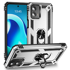 Silikon Hülle Handyhülle und Kunststoff Schutzhülle Hartschalen Tasche mit Magnetisch Fingerring Ständer MQ1 für Motorola Moto G 5G (2023) Silber