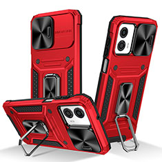 Silikon Hülle Handyhülle und Kunststoff Schutzhülle Hartschalen Tasche mit Magnetisch Fingerring Ständer MQ1 für Motorola Moto G53j 5G Rot