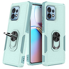 Silikon Hülle Handyhülle und Kunststoff Schutzhülle Hartschalen Tasche mit Magnetisch Fingerring Ständer MQ1 für Motorola Moto X40 5G Cyan