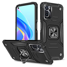 Silikon Hülle Handyhülle und Kunststoff Schutzhülle Hartschalen Tasche mit Magnetisch Fingerring Ständer MQ1 für Oppo A36 Schwarz