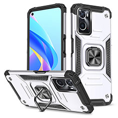 Silikon Hülle Handyhülle und Kunststoff Schutzhülle Hartschalen Tasche mit Magnetisch Fingerring Ständer MQ1 für Oppo A76 Silber