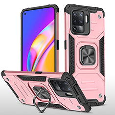 Silikon Hülle Handyhülle und Kunststoff Schutzhülle Hartschalen Tasche mit Magnetisch Fingerring Ständer MQ1 für Oppo Reno5 Lite Rosegold